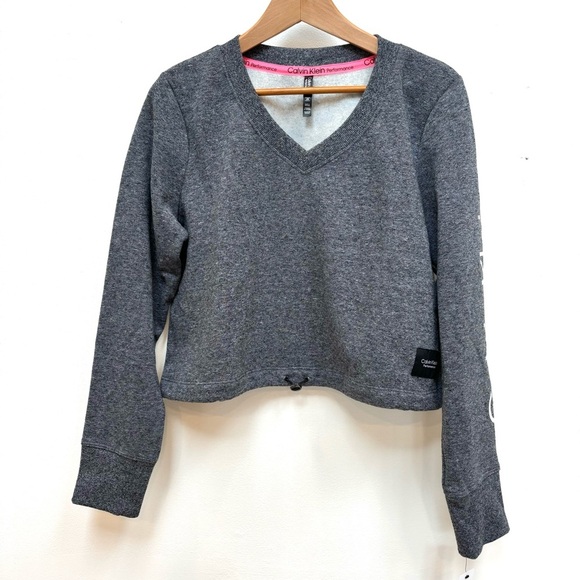 Calvin Klein Performance Cropped V Neck Gray Pullover Fleece Sweatshirt NWT- L - Picture 9 of 9